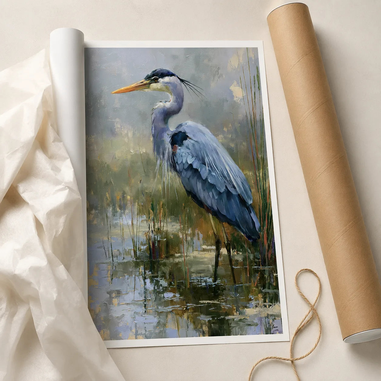 Blue Heron Marsh Wall Art Decor - Wall Art Decor - back view