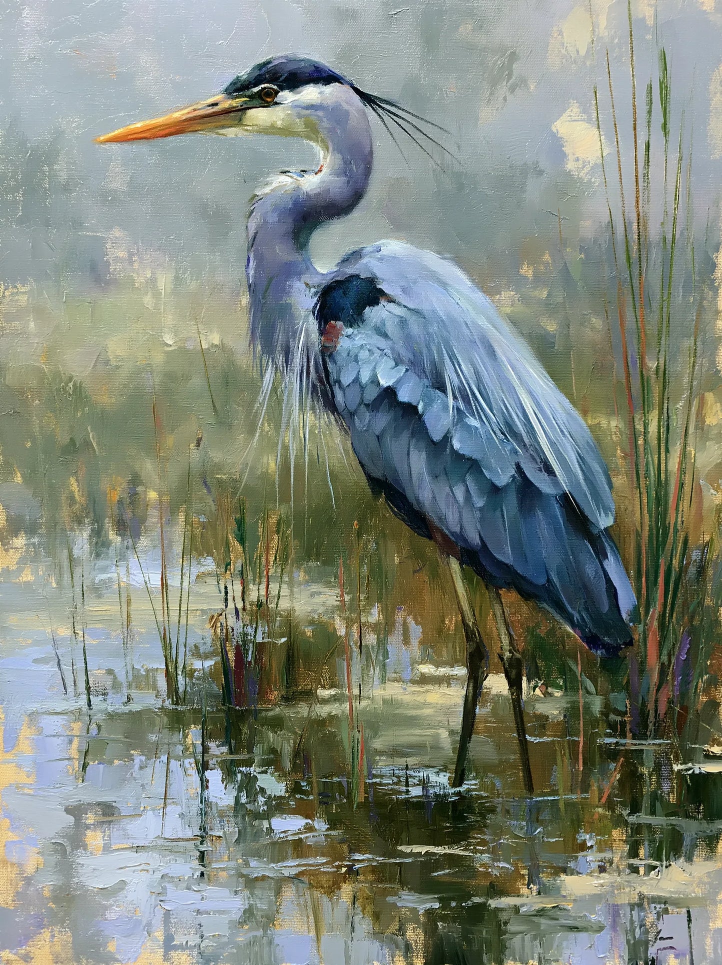 Blue Heron Marsh Wall Art Decor - Wall Art Decor - front view