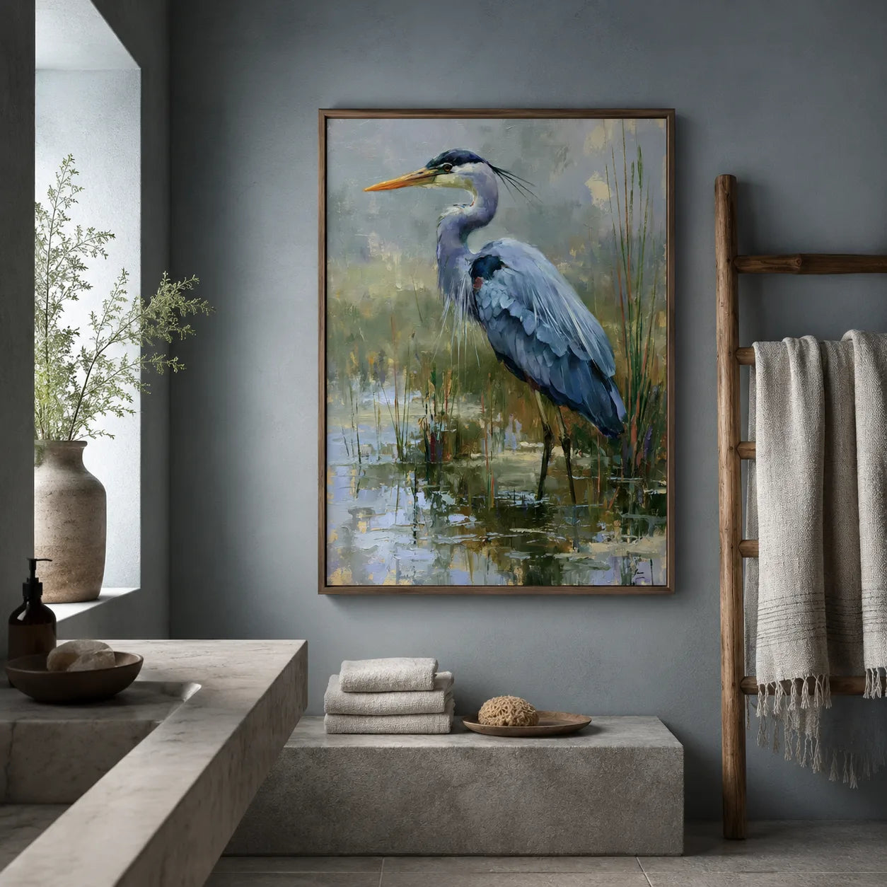 Blue Heron Marsh Wall Art Decor - Wall Art Decor - lifestyle