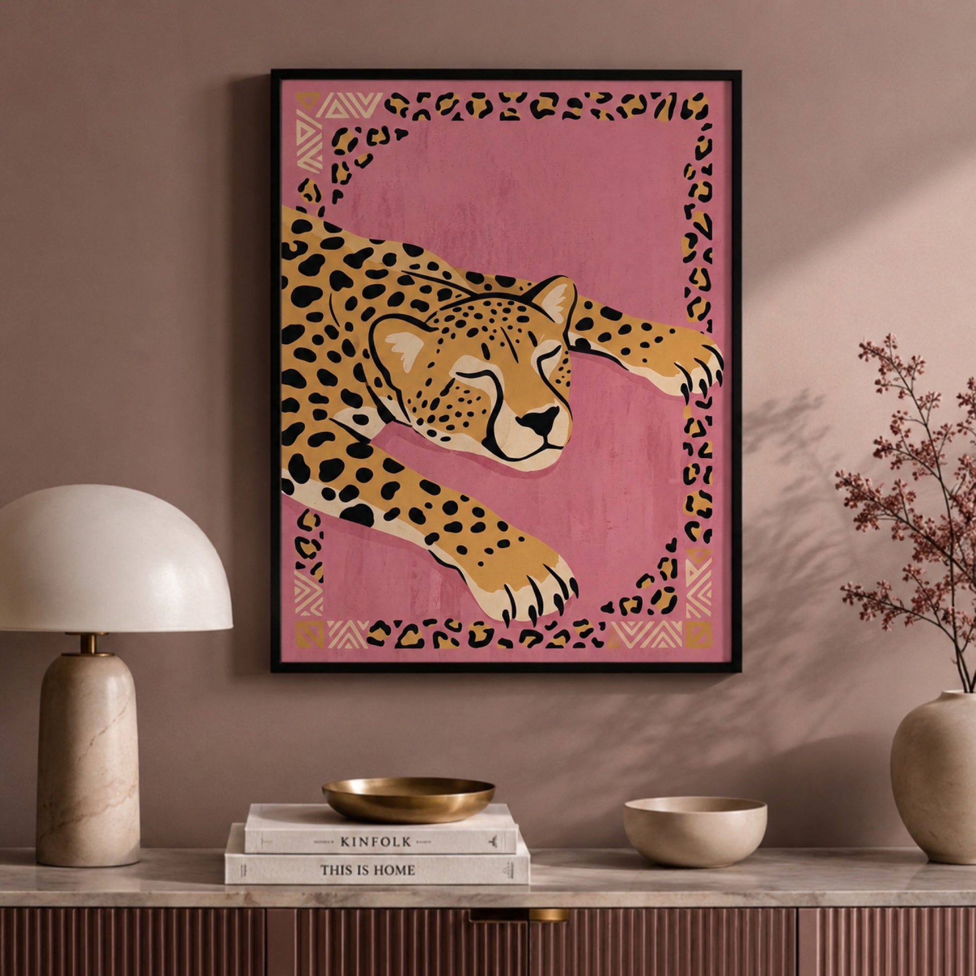 Boho Cheetah on Blush Pink Wall Art Decor preview 10