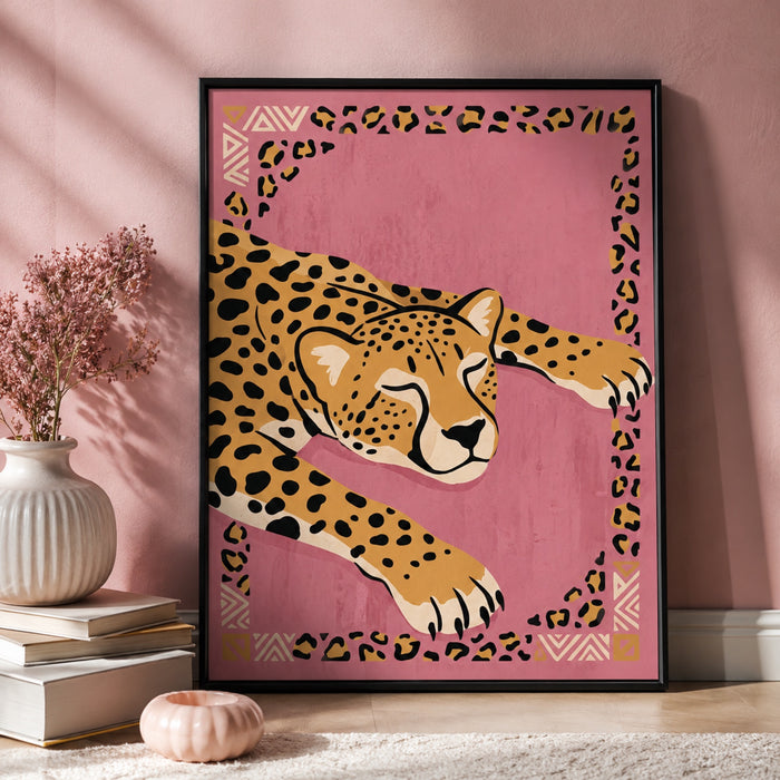 Boho Cheetah on Blush Pink Wall Art Decor