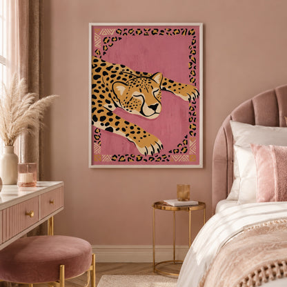 Boho Cheetah on Blush Pink Wall Art Decor preview 3