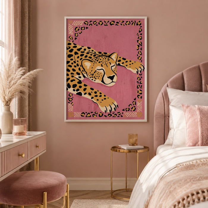 Boho Cheetah on Blush Pink Wall Art Decor