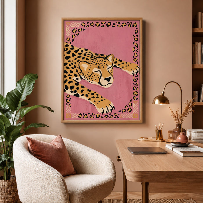 Boho Cheetah on Blush Pink Wall Art Decor