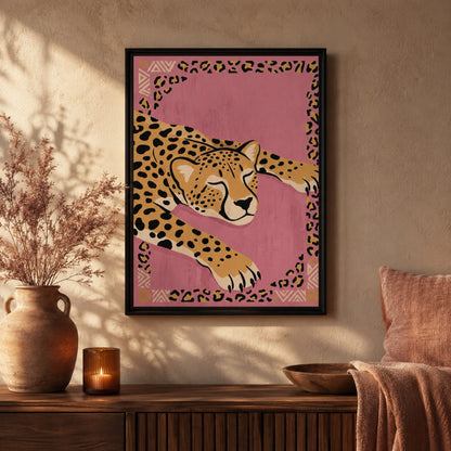Boho Cheetah on Blush Pink Wall Art Decor preview 5