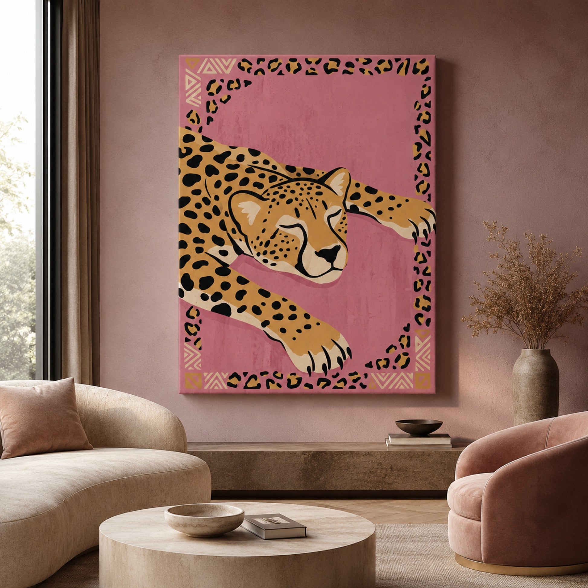 Boho Cheetah on Blush Pink Wall Art Decor preview 6