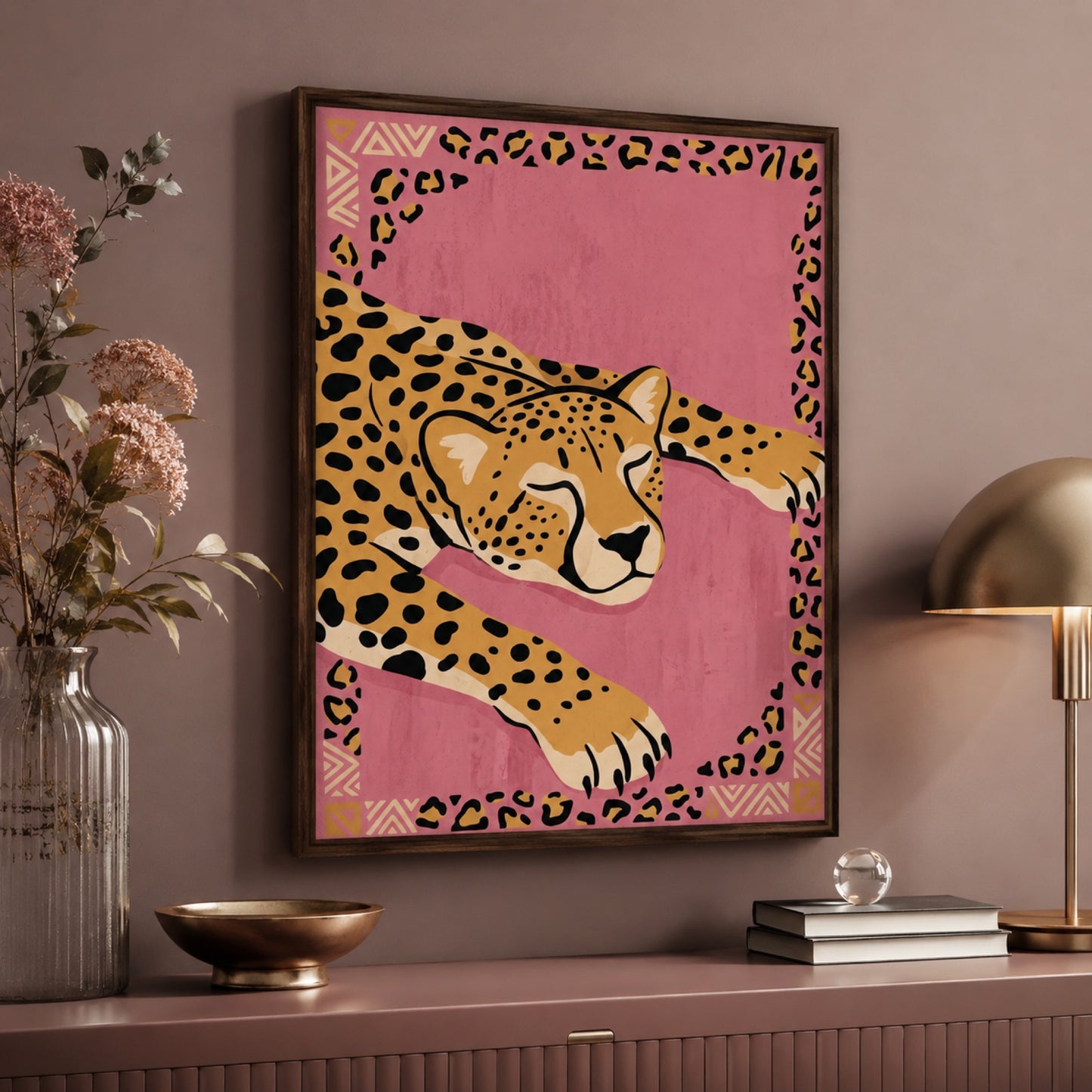 Boho Cheetah on Blush Pink Wall Art Decor preview 7