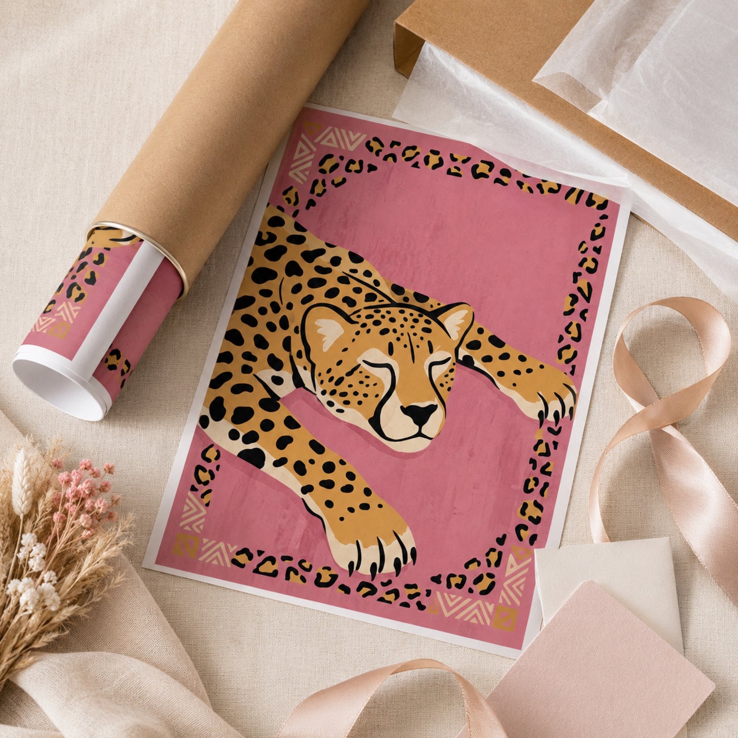 Boho Cheetah on Blush Pink Wall Art Decor preview 9