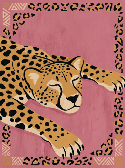 Boho Cheetah on Blush Pink Wall Art Decor
