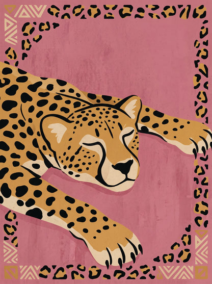 Boho Cheetah on Blush Pink Wall Art Decor