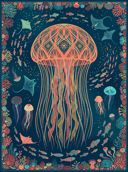 Boho Jellyfish of the Deep Wall Art Decor