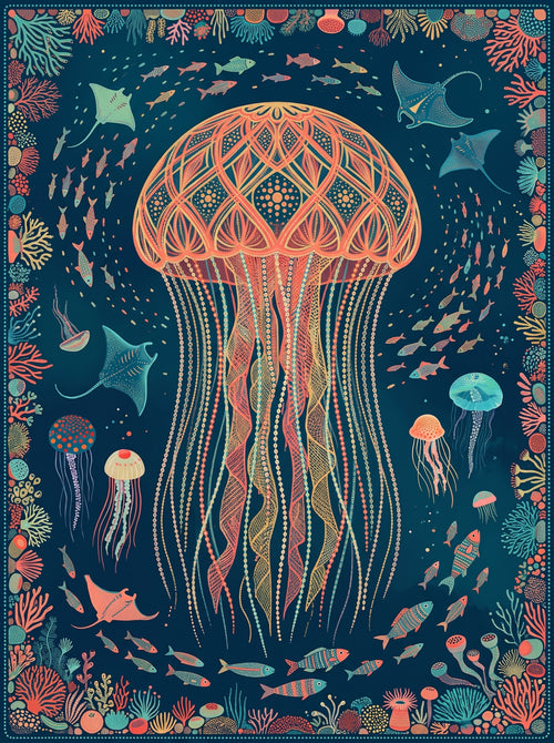 Boho Jellyfish of the Deep Wall Art Decor