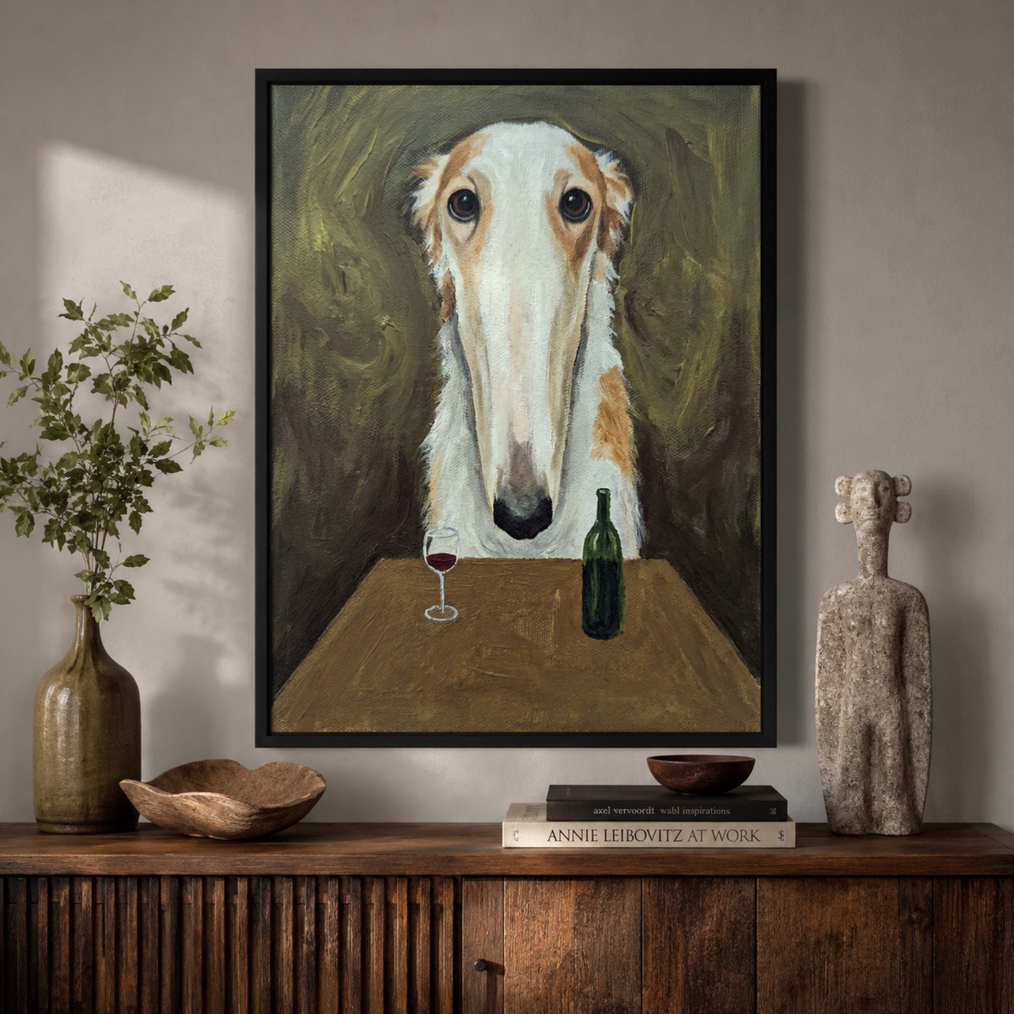 Borzoi and a Glass of Red Wall Art Decor preview 10