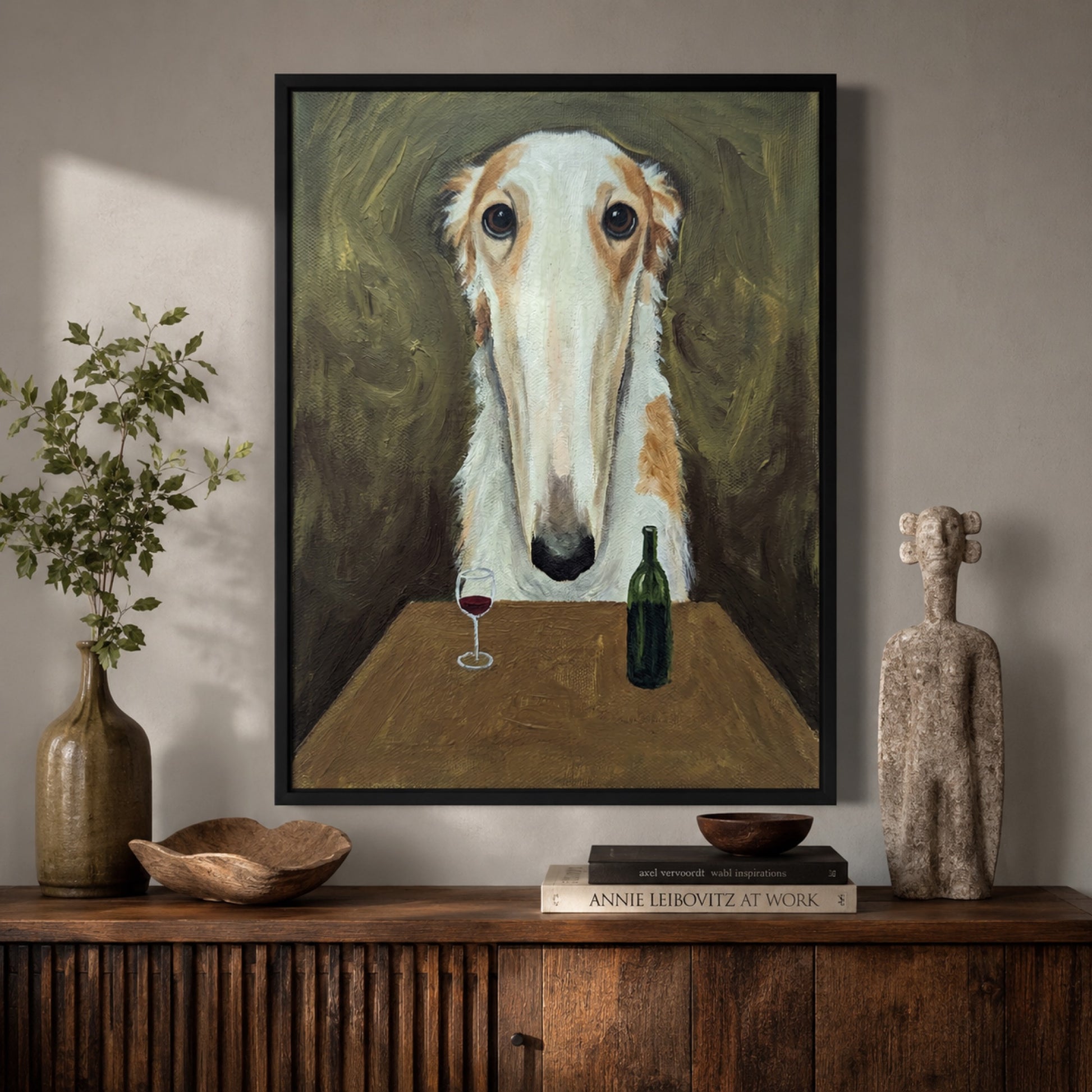 Borzoi and a Glass of Red Wall Art Decor preview 10