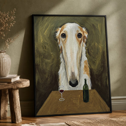 Borzoi and a Glass of Red Wall Art Decor preview 2
