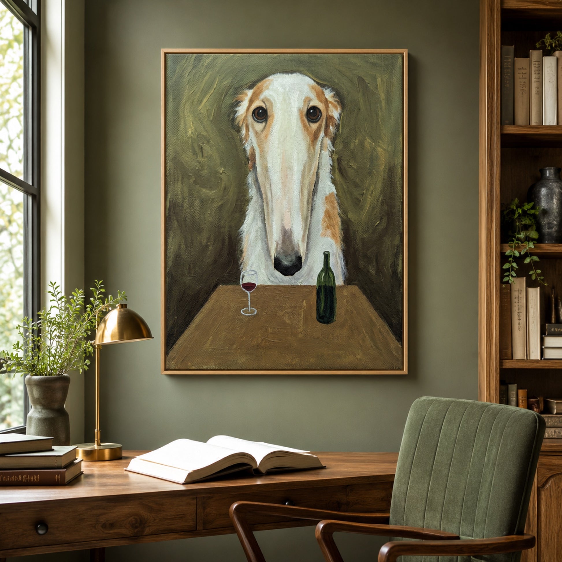 Borzoi and a Glass of Red Wall Art Decor preview 4