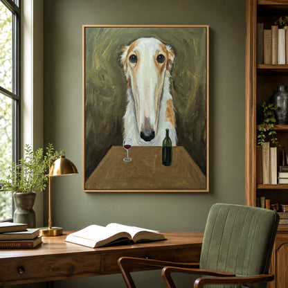 Borzoi and a Glass of Red Wall Art Decor preview 4