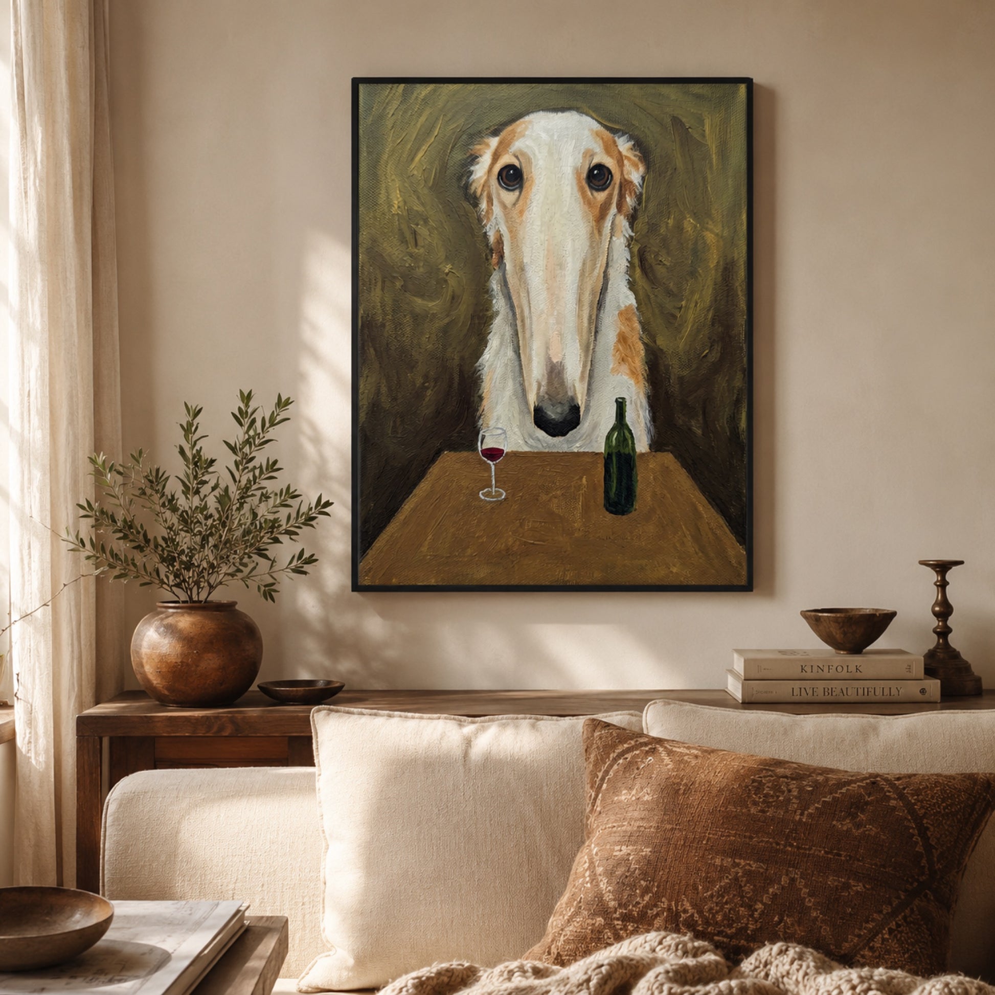 Borzoi and a Glass of Red Wall Art Decor preview 5