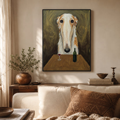 Borzoi and a Glass of Red Wall Art Decor preview 5
