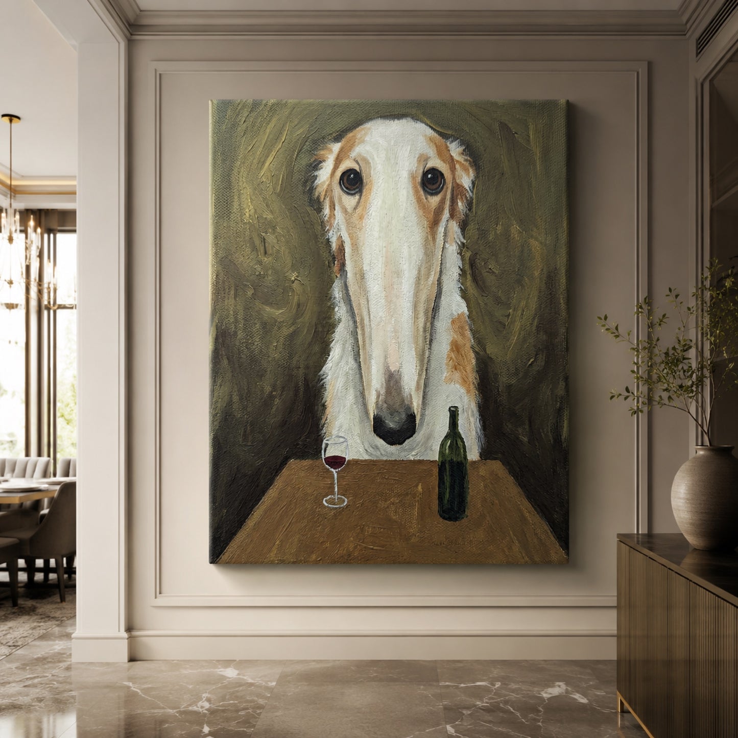 Borzoi and a Glass of Red Wall Art Decor preview 6