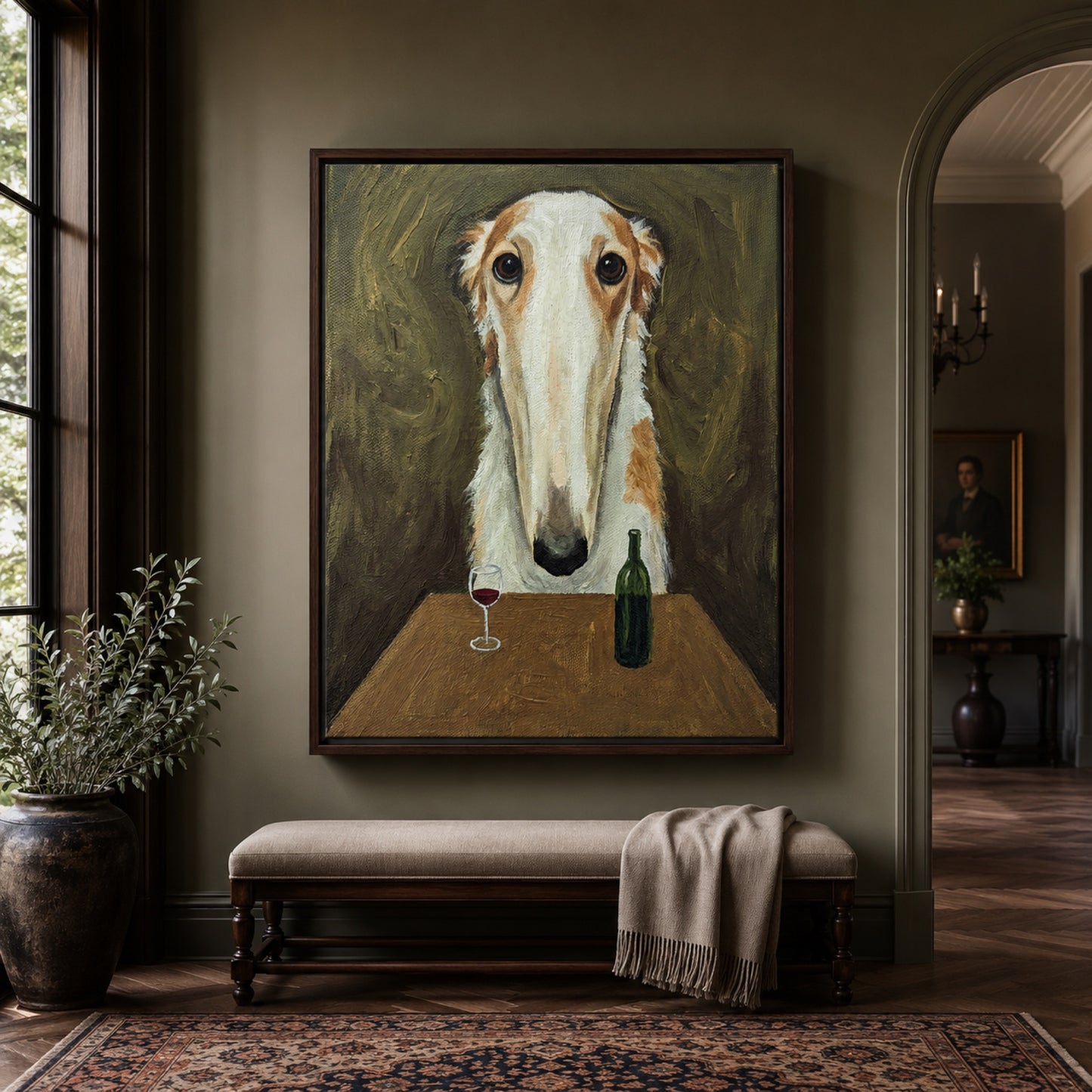 Borzoi and a Glass of Red Wall Art Decor preview 7