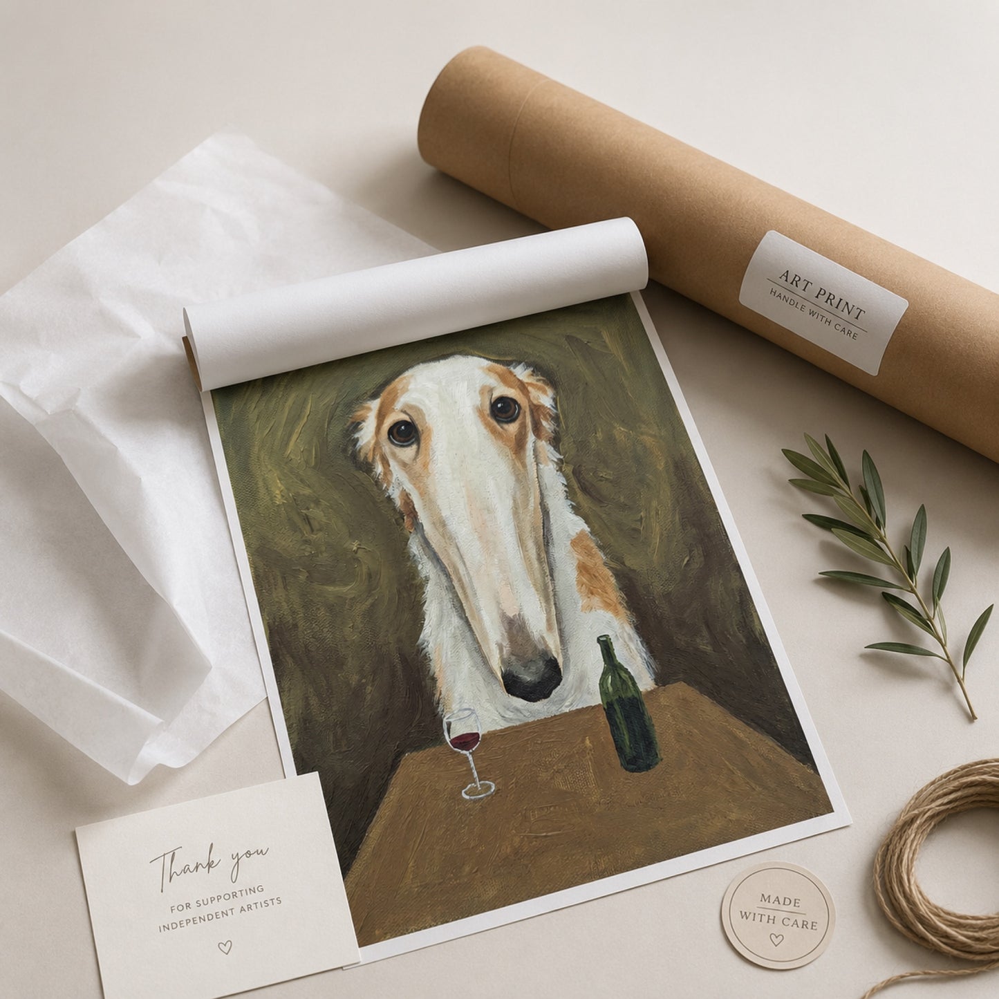 Borzoi and a Glass of Red Wall Art Decor preview 9