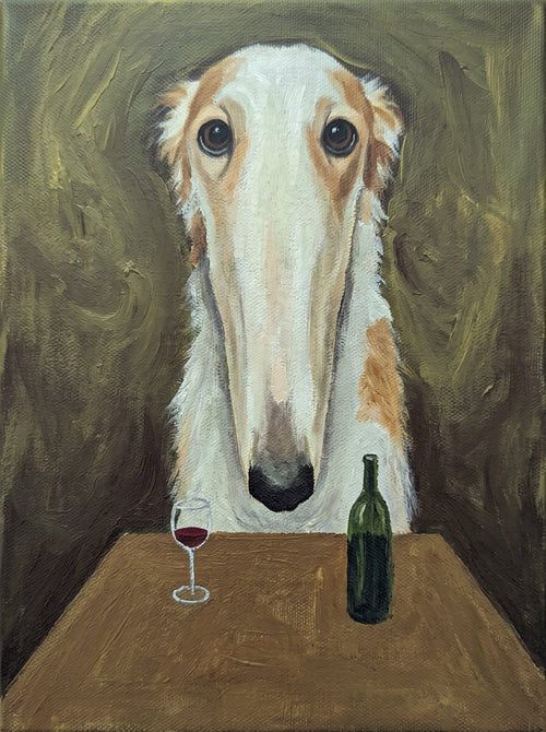 Borzoi and a Glass of Red Wall Art Decor