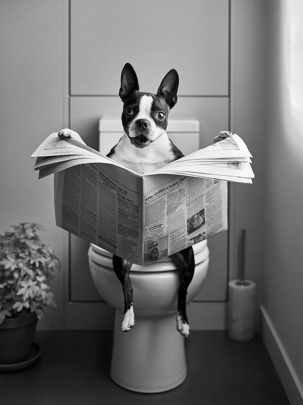 Boston Terrier Reading Newspaper Wall Art Decor