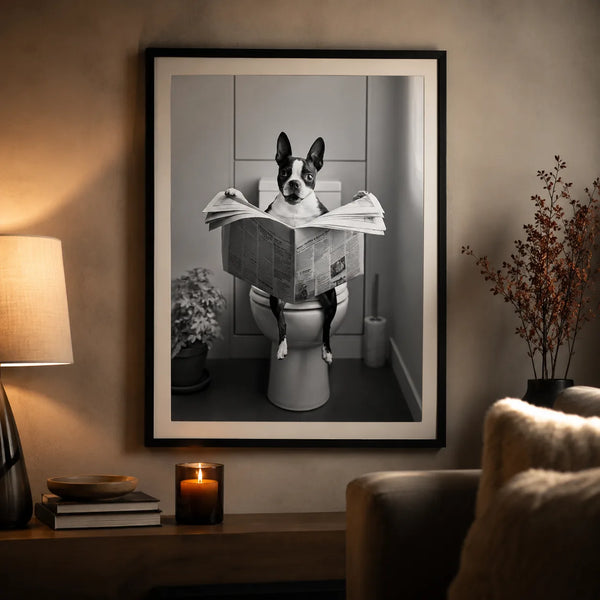 Boston Terrier Reading Newspaper Wall Art Decor