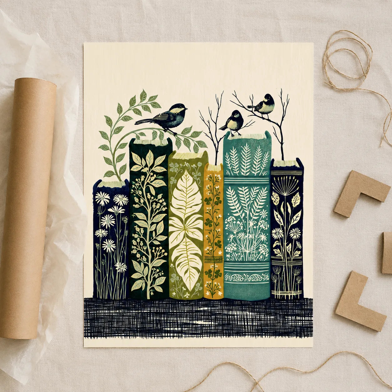 Botanical Books and Songbirds Wall Art Decor - Wall Art Decor - back view