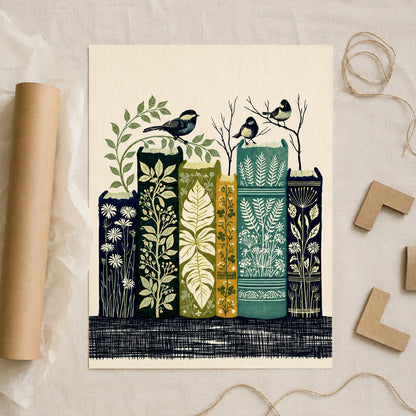 Botanical Books and Songbirds Wall Art Decor - Wall Art Decor - back view