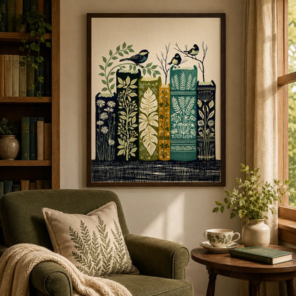 Botanical Books and Songbirds Wall Art Decor - Wall Art Decor - detail