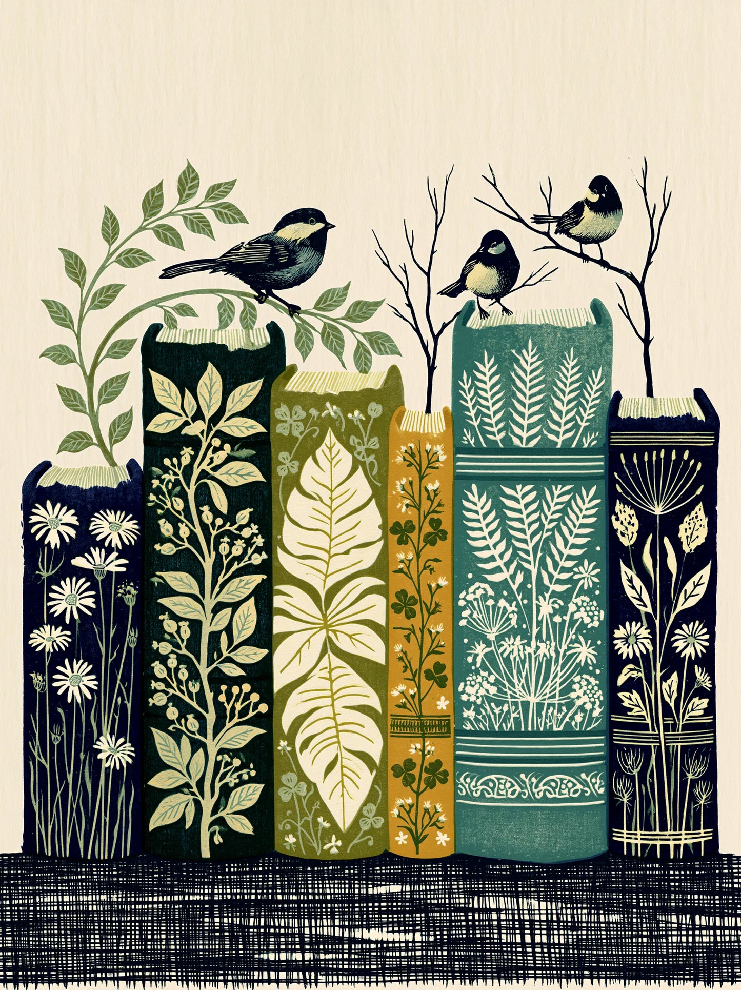 Botanical Books and Songbirds Wall Art Decor - Wall Art Decor - front view