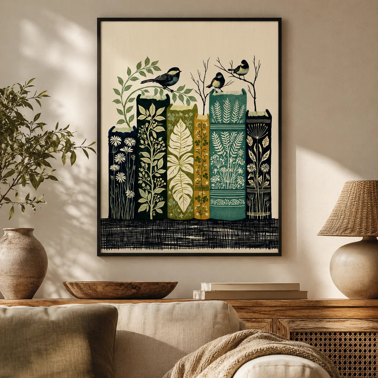 Botanical Books and Songbirds Wall Art Decor - Wall Art Decor - in use