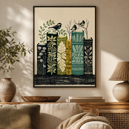 Botanical Books and Songbirds Wall Art Decor - Wall Art Decor - in use