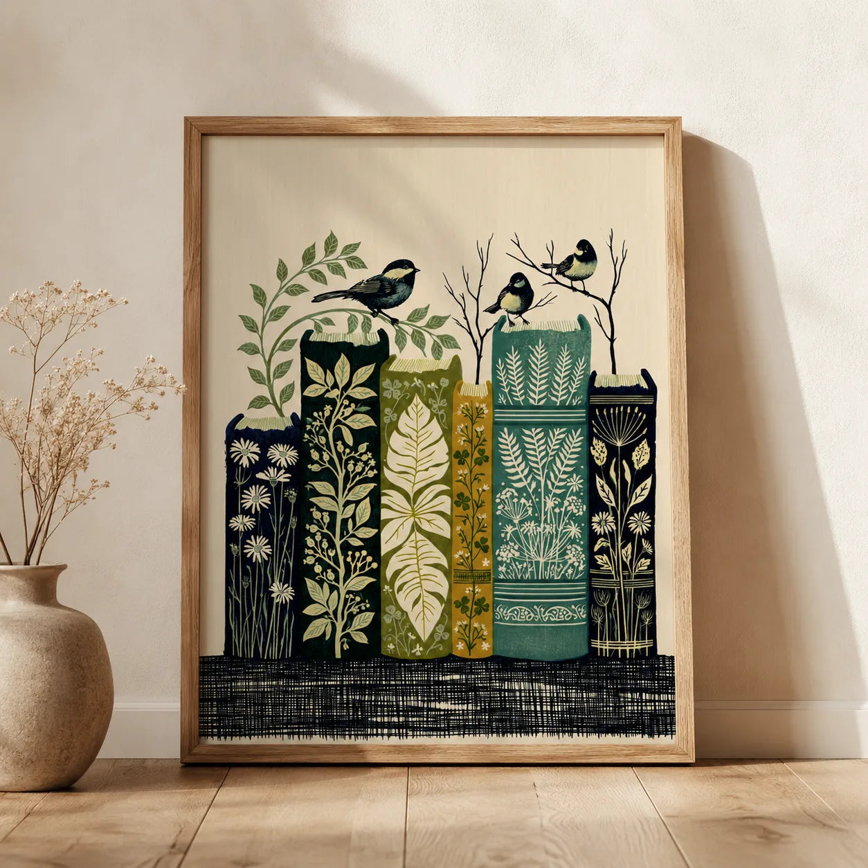 Botanical Books and Songbirds Wall Art Decor - Wall Art Decor - side view