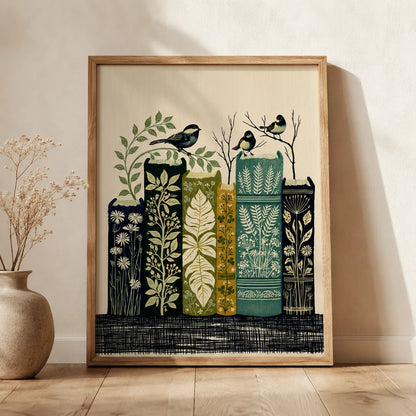 Botanical Books and Songbirds Wall Art Decor - Wall Art Decor - side view