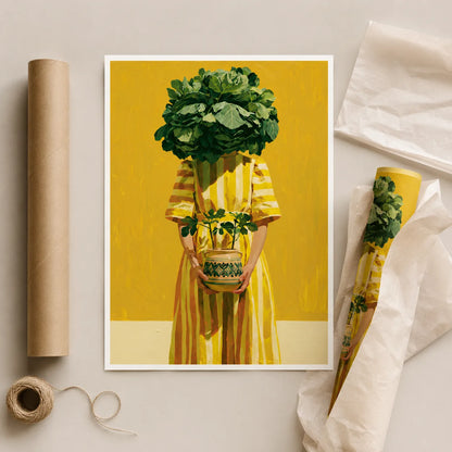Botanical Plant Head Woman Wall Art Decor - Wall Art Decor - back view