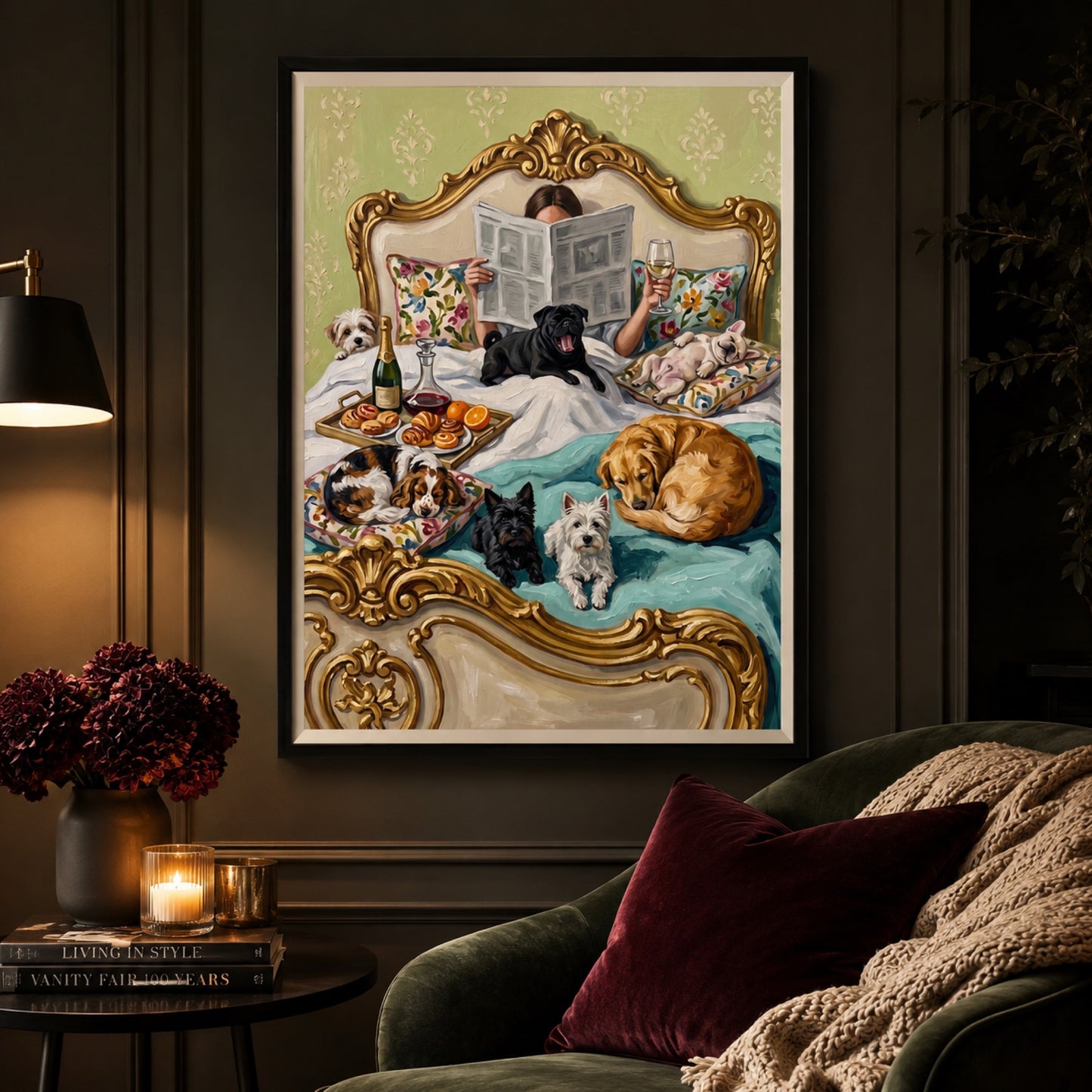 Breakfast in Bed with Dogs Wall Art Decor preview 11