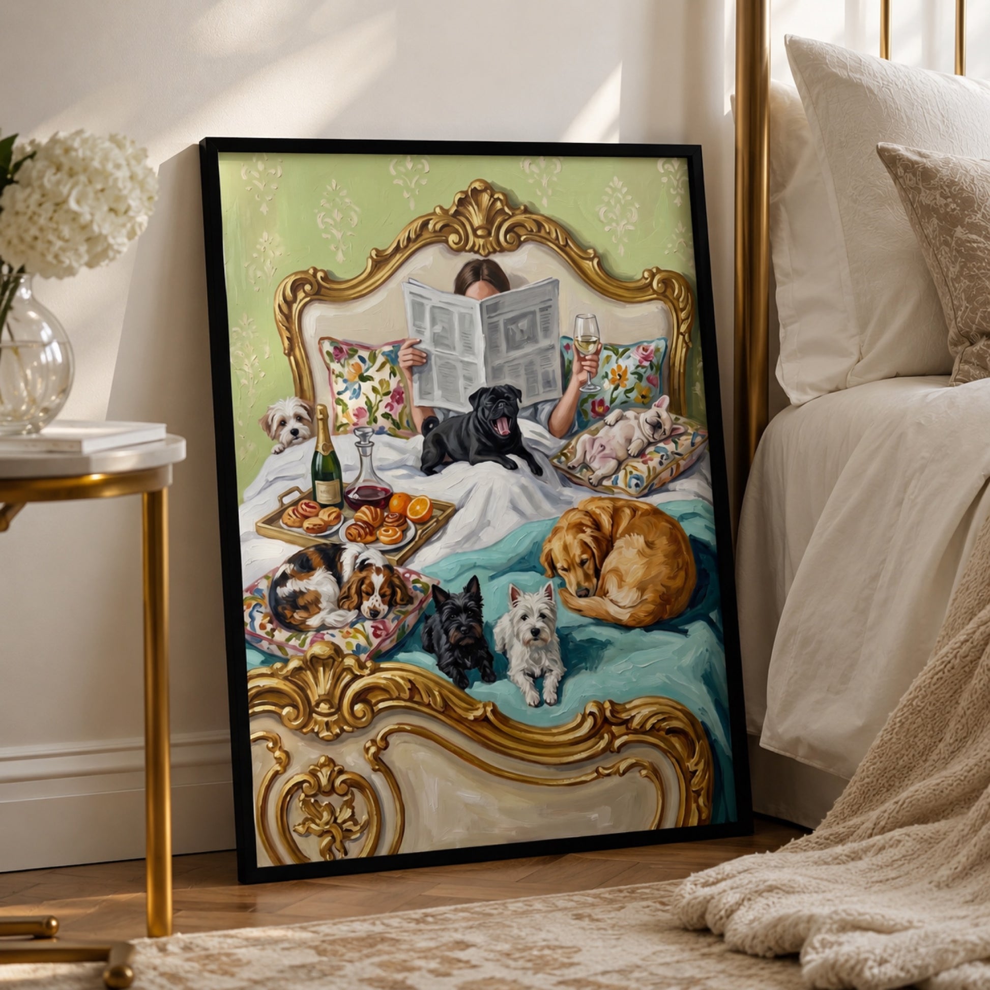 Breakfast in Bed with Dogs Wall Art Decor preview 2