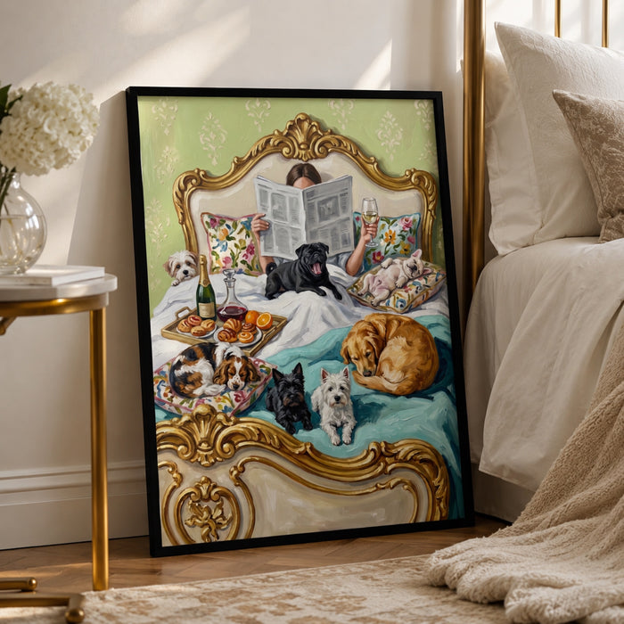 Breakfast in Bed with Dogs Wall Art Decor