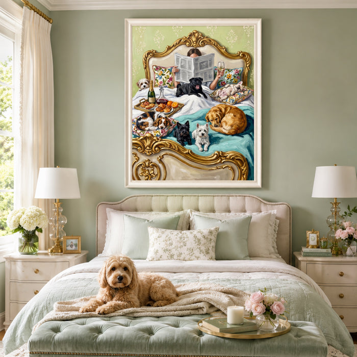 Breakfast in Bed with Dogs Wall Art Decor