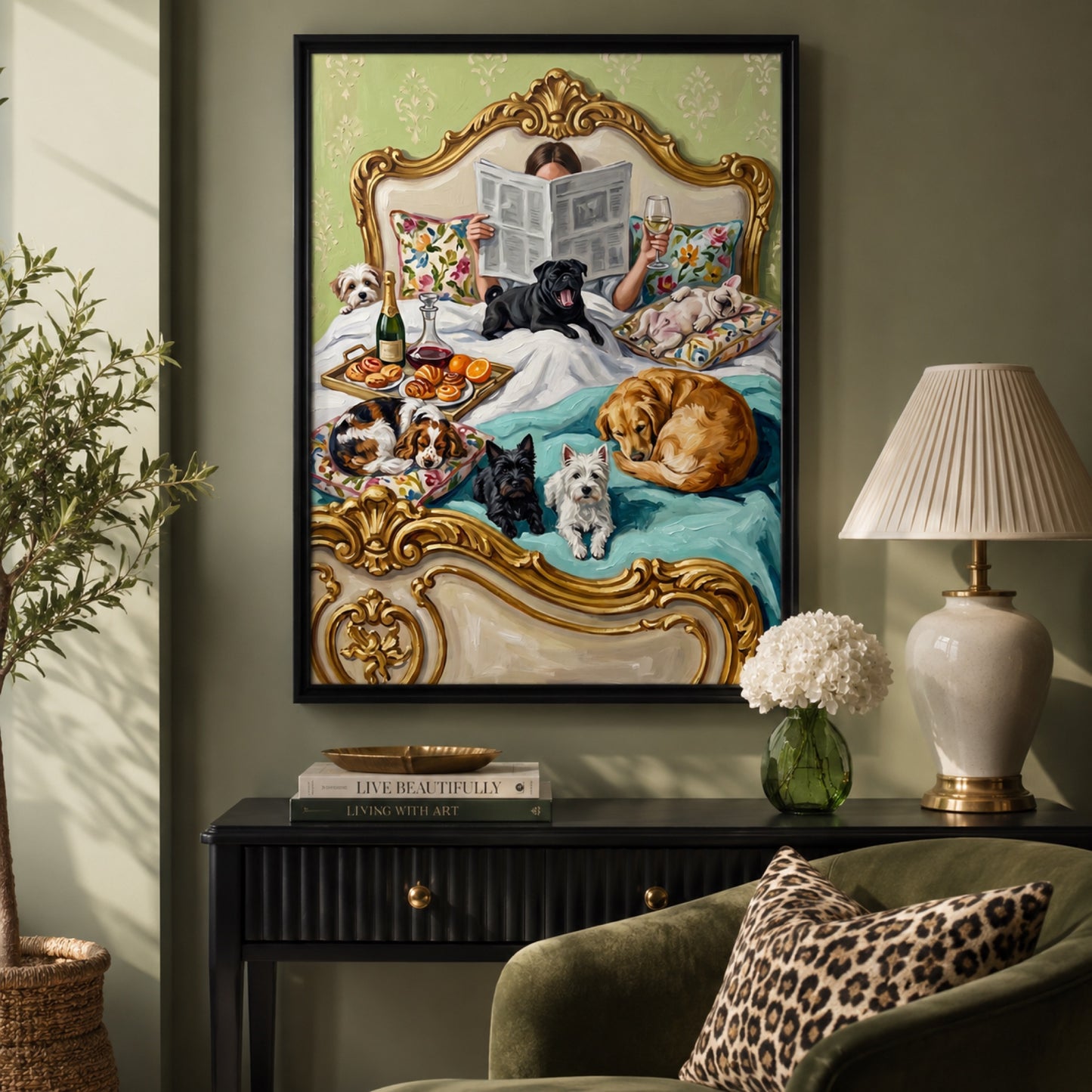 Breakfast in Bed with Dogs Wall Art Decor preview 4