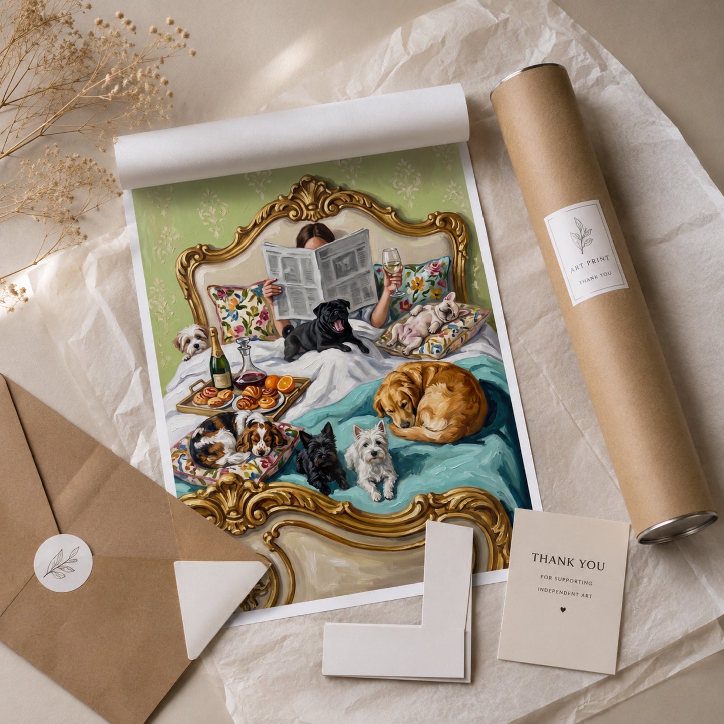 Breakfast in Bed with Dogs Wall Art Decor preview 9