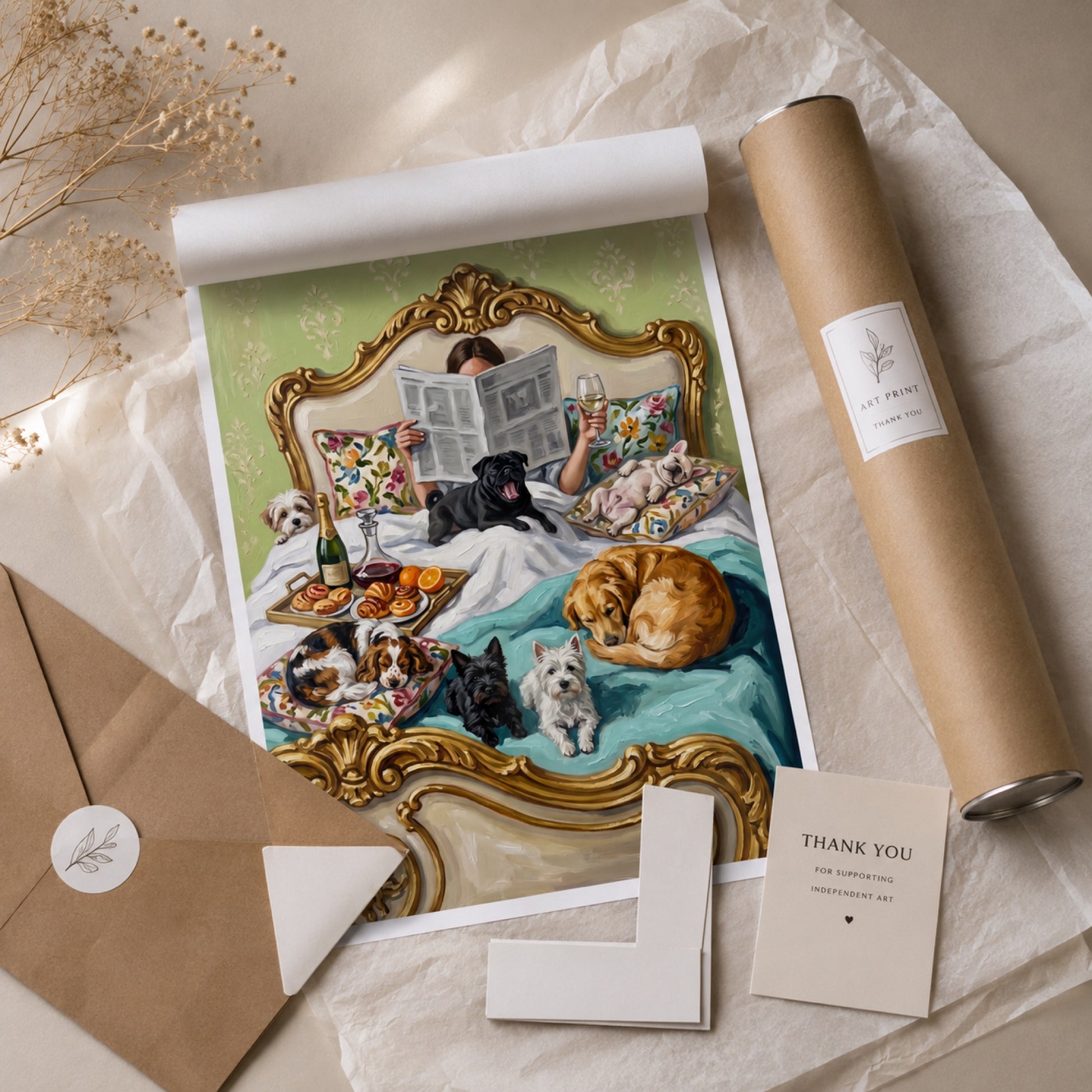 Breakfast in Bed with Dogs Wall Art Decor preview 9
