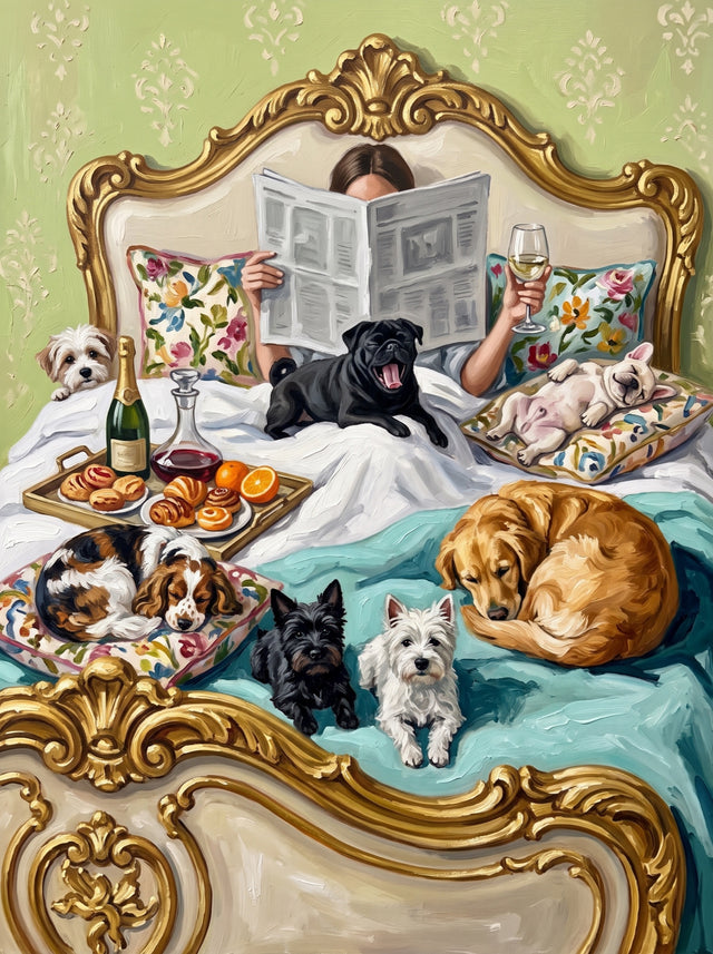 Breakfast in Bed with Dogs Wall Art Decor