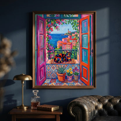 Calico Cat at the Riviera Window Wall Art Decor preview 5