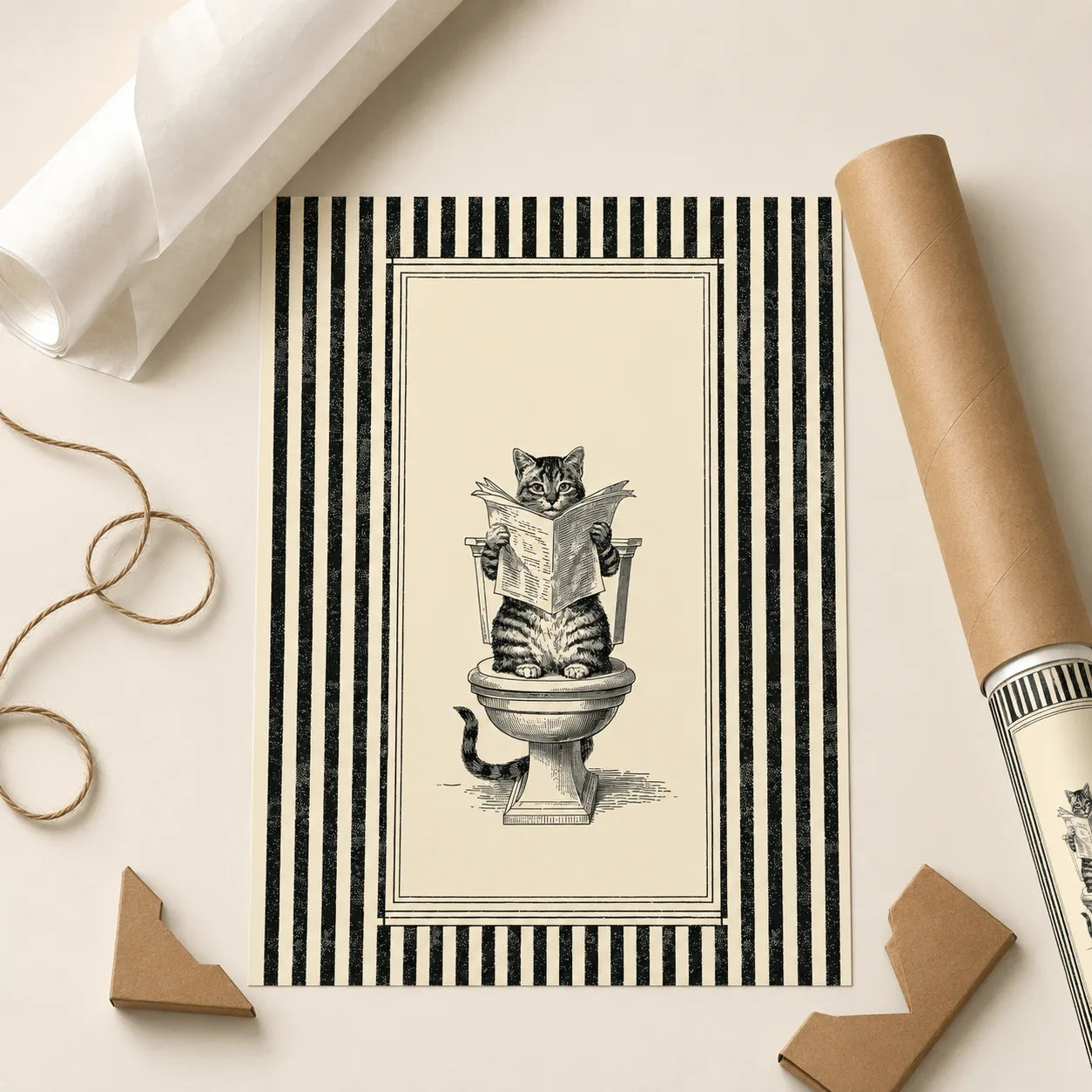 Cat Reading Newspaper Wall Art Decor - Wall Art Decor - back view
