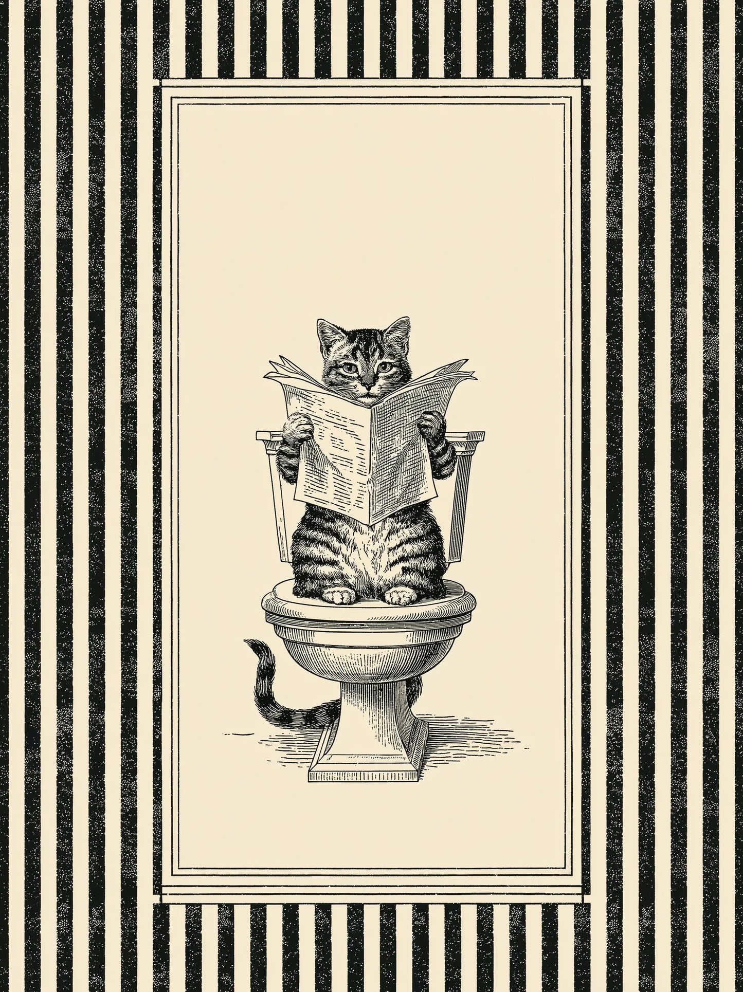 Cat Reading Newspaper Wall Art Decor - Wall Art Decor - front view