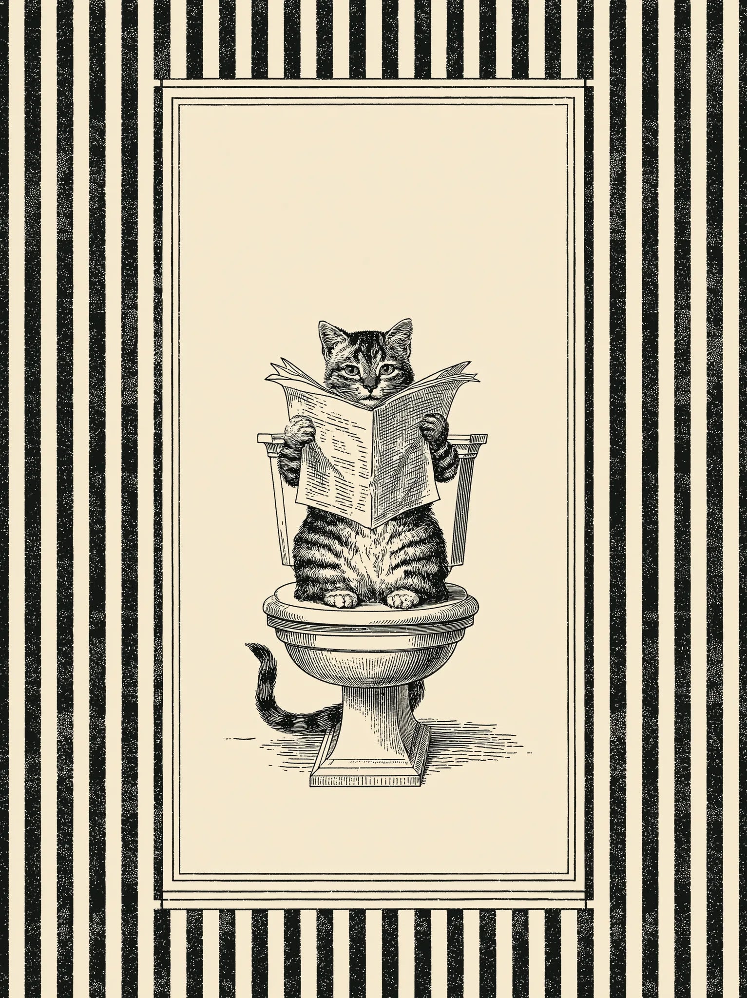 Cat Reading Newspaper Wall Art Decor - Wall Art Decor - front view